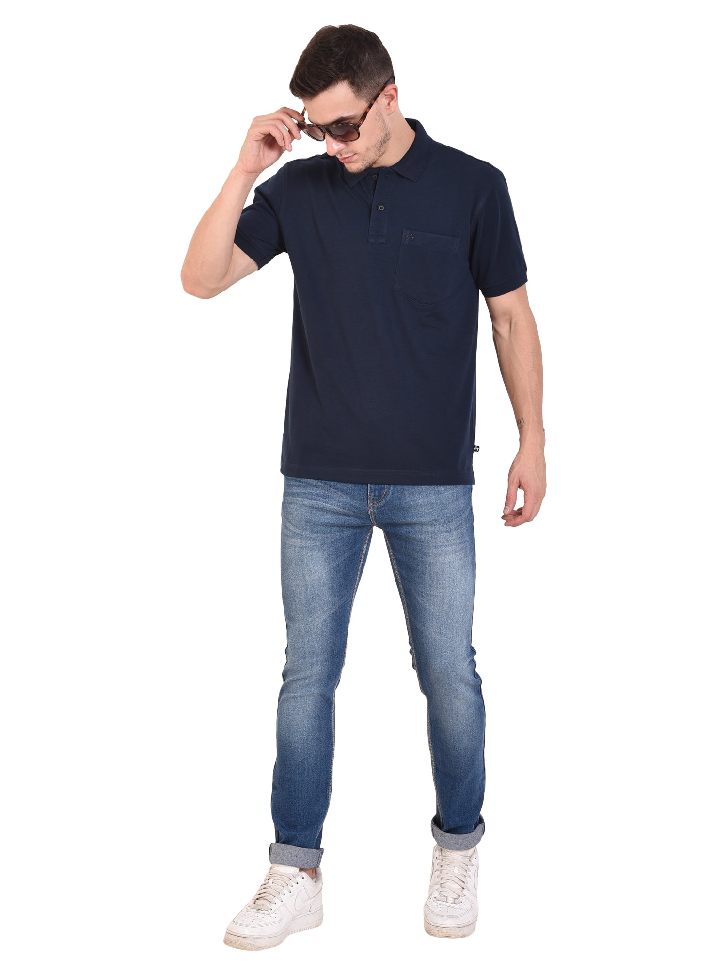 Casual Solid Matty Polo T-Shirt with Chest Pocket - 1004 HS