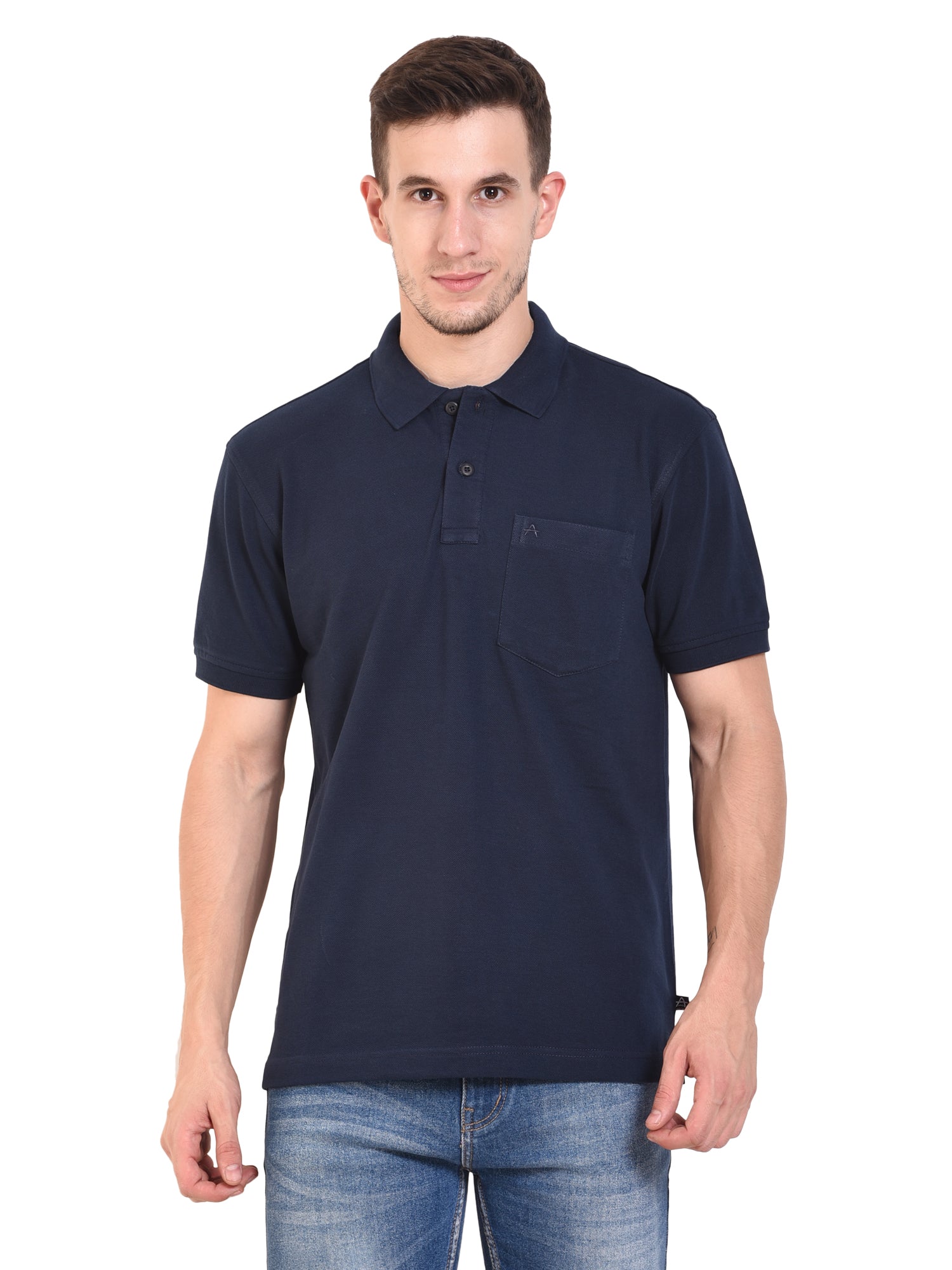 Casual Solid Matty Polo T-Shirt with Chest Pocket - 1004 HS