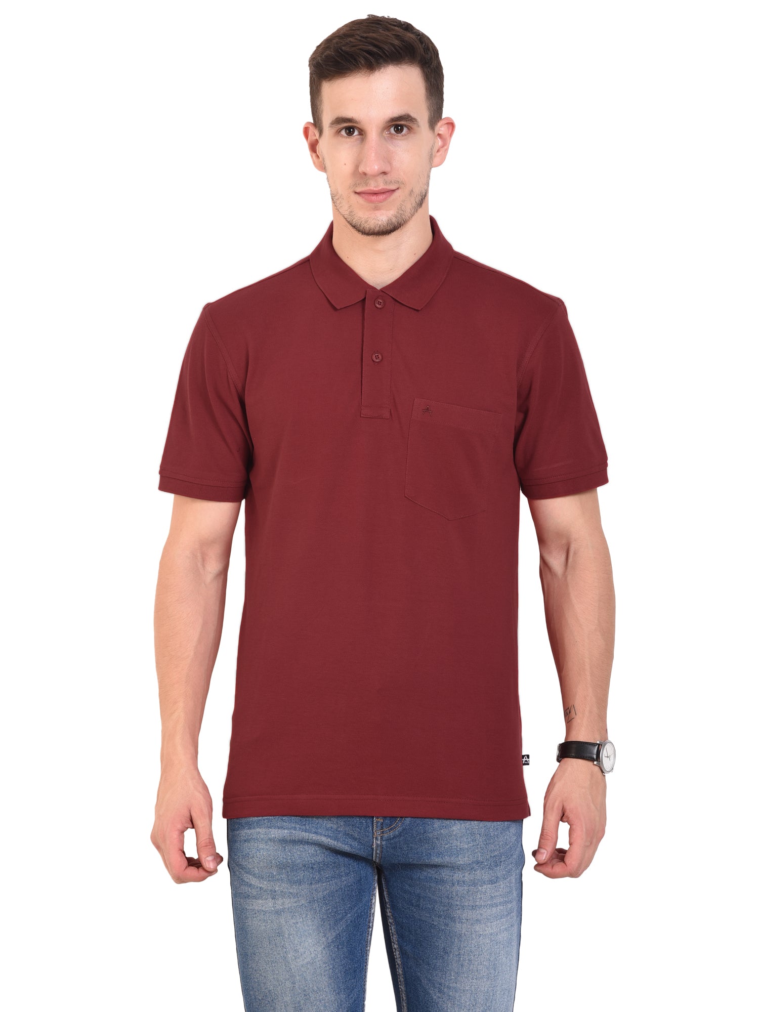 Casual Solid Matty Polo TShirt Chest Pocket - 1004 HS