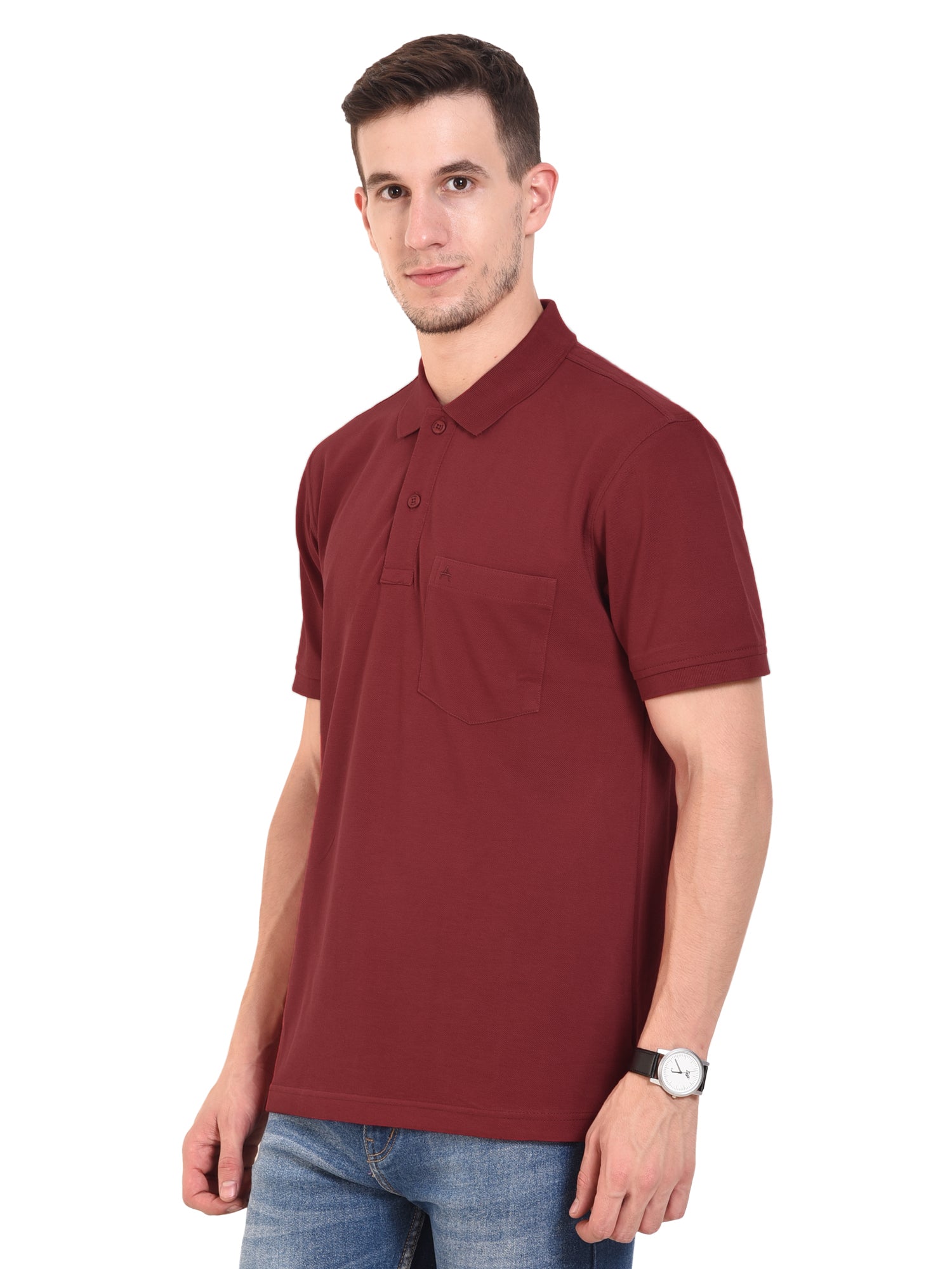 Casual Solid Matty Polo TShirt Chest Pocket - 1004 HS