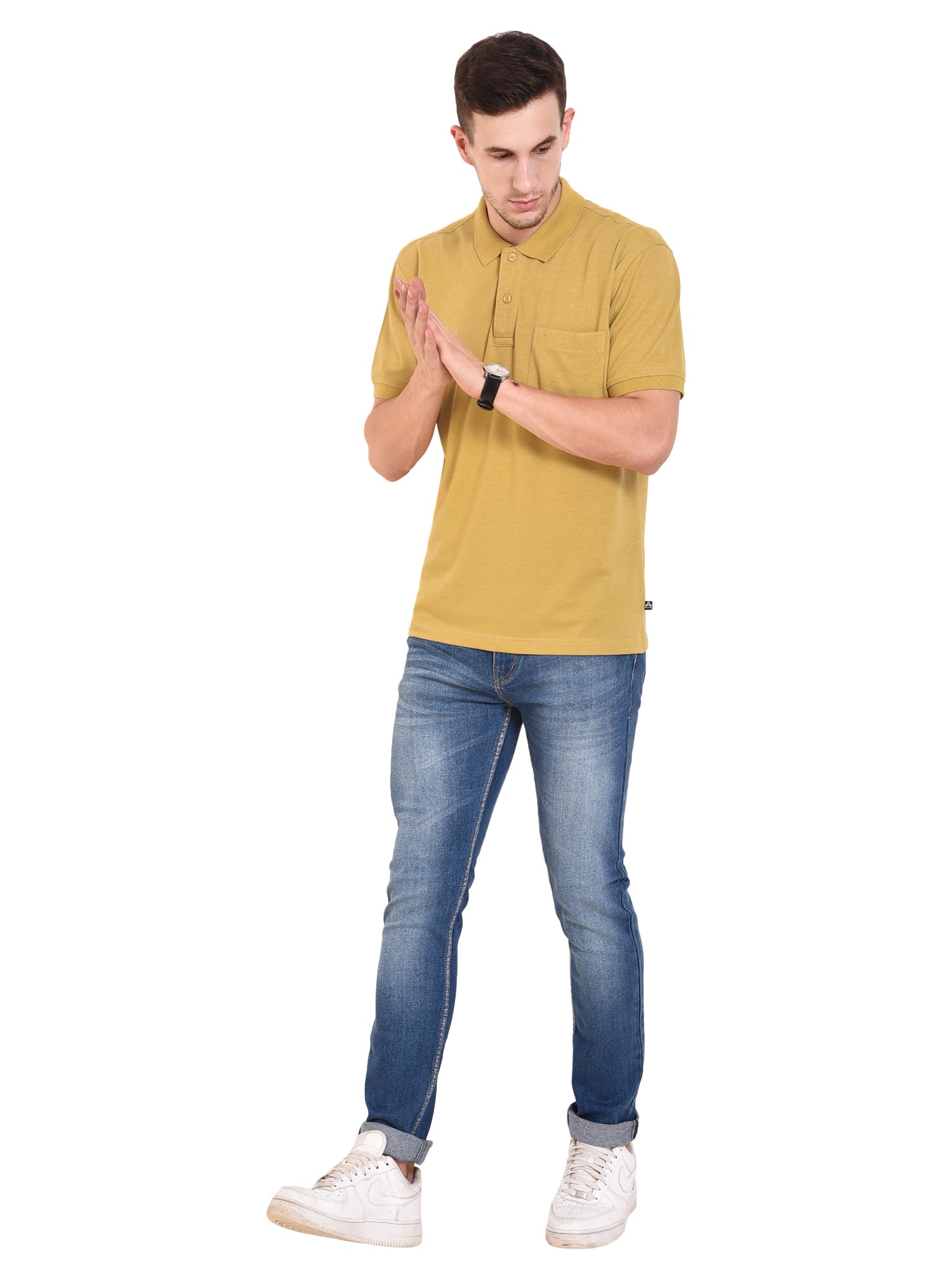 Casual Solid Matty Polo TShirt Chest Pocket - 1004 HS