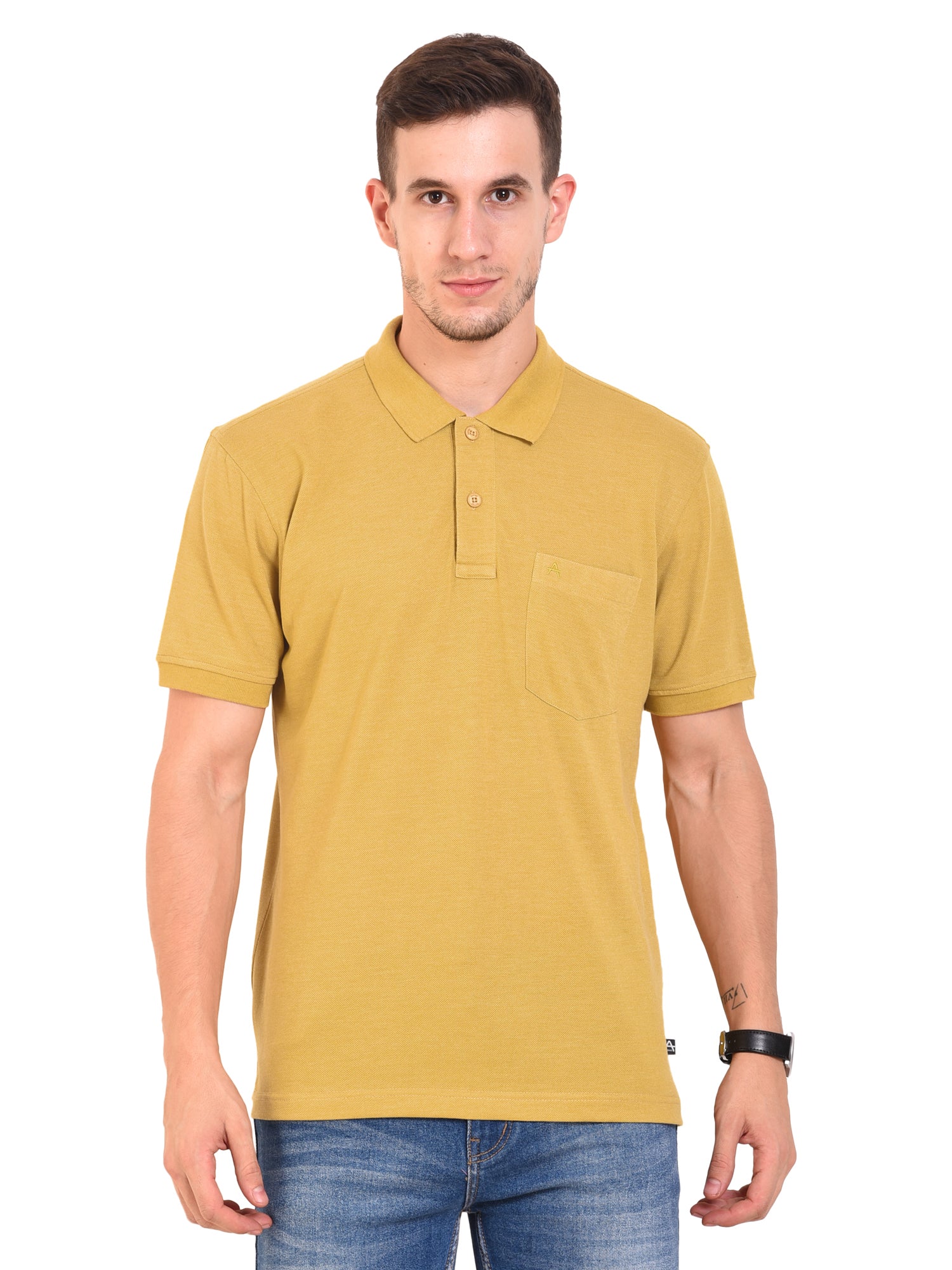 Casual Solid Matty Polo TShirt Chest Pocket - 1004 HS