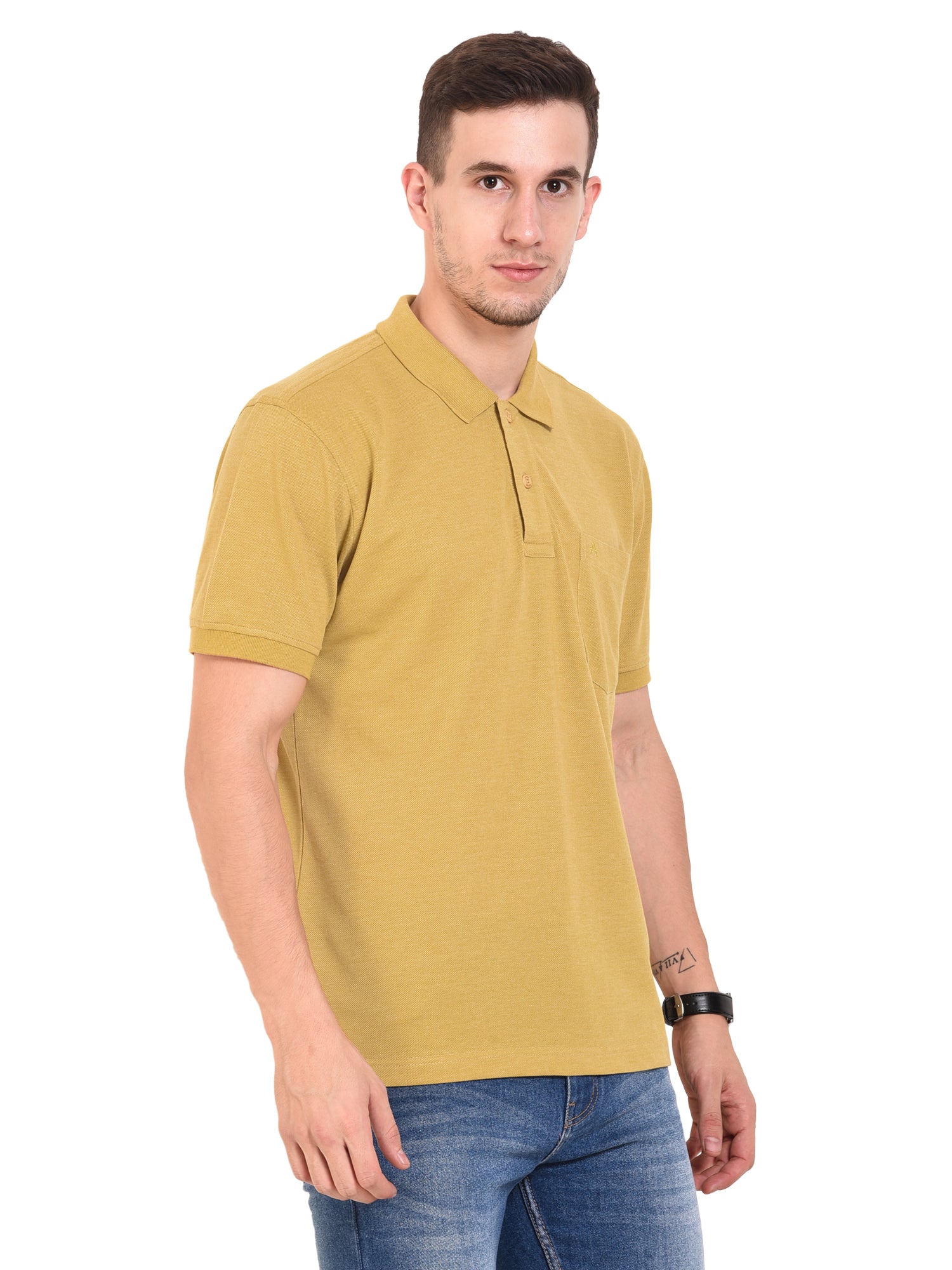 Casual Solid Matty Polo TShirt Chest Pocket - 1004 HS