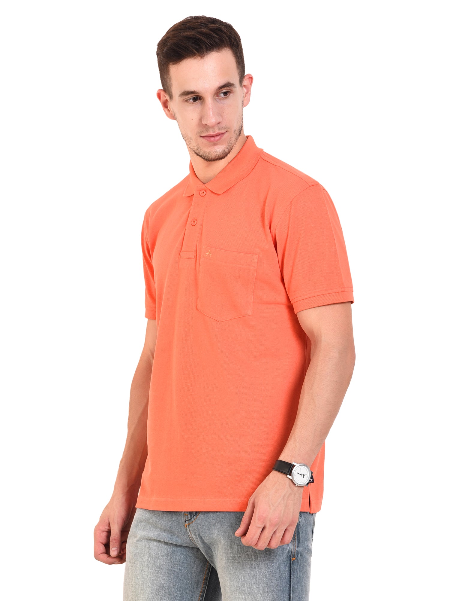 Casual Solid Matty Polo TShirt Chest Pocket - 1004 HS