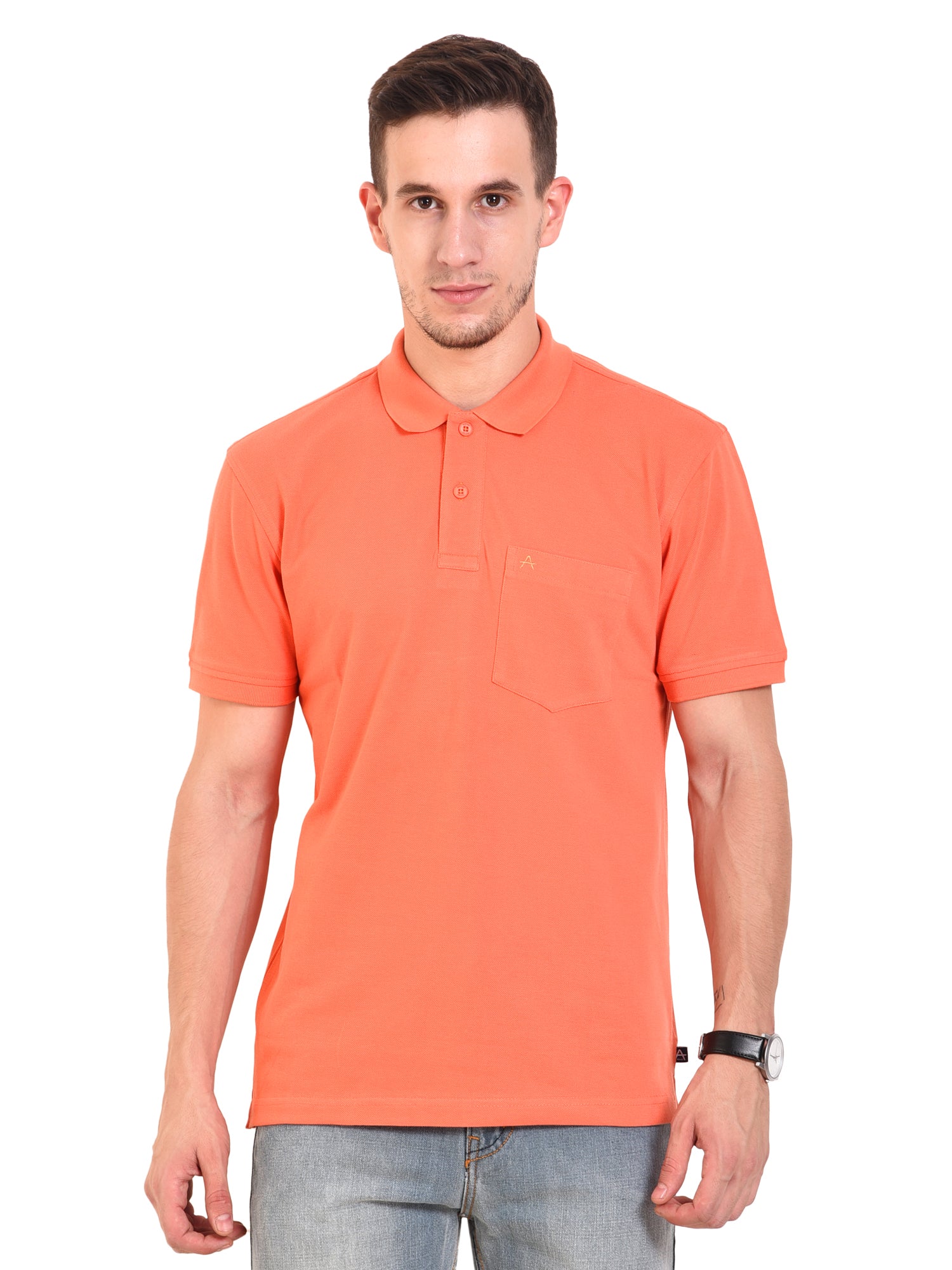 Casual Solid Matty Polo TShirt Chest Pocket - 1004 HS