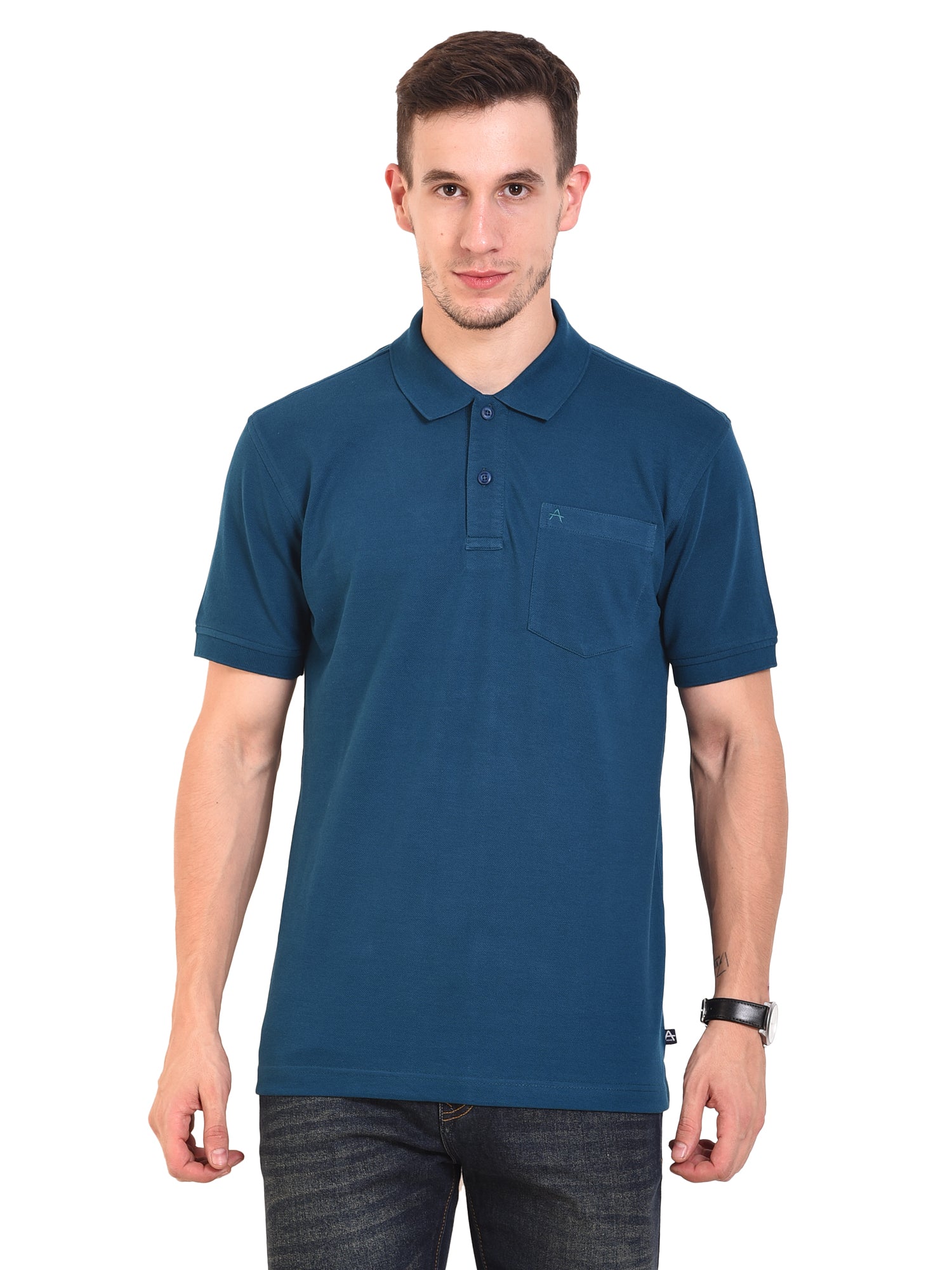 Casual Solid Matty Polo T-Shirt with Chest Pocket - 1004 HS