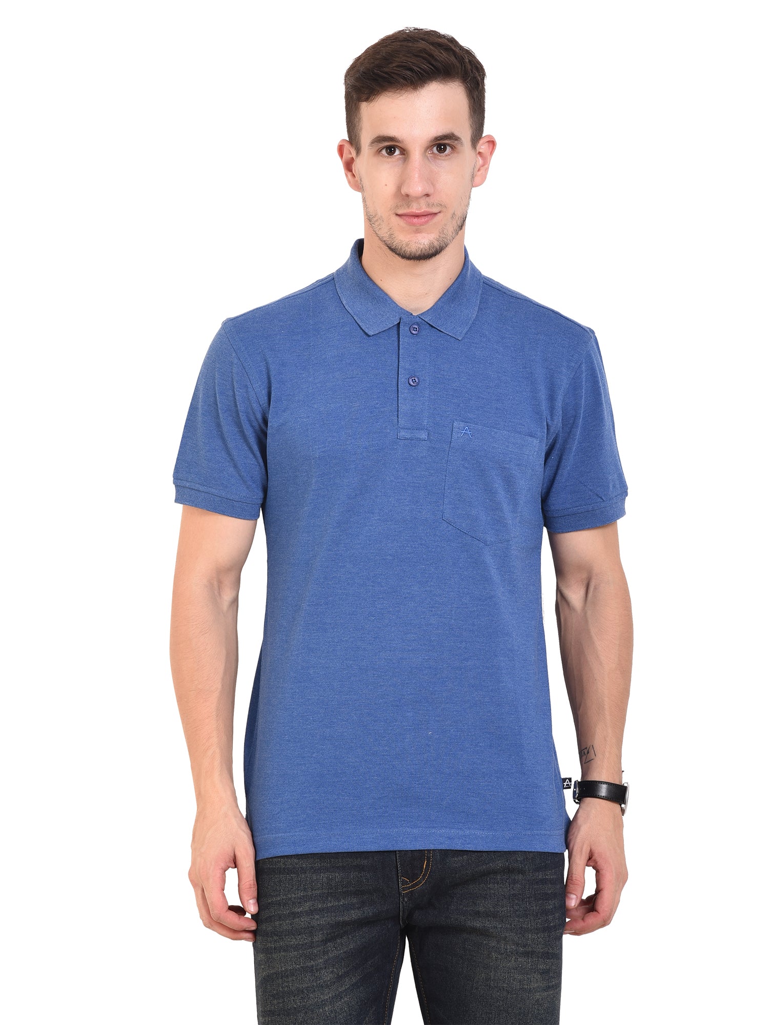 Casual Solid Matty Polo T-Shirt with Chest Pocket - 1004 HS